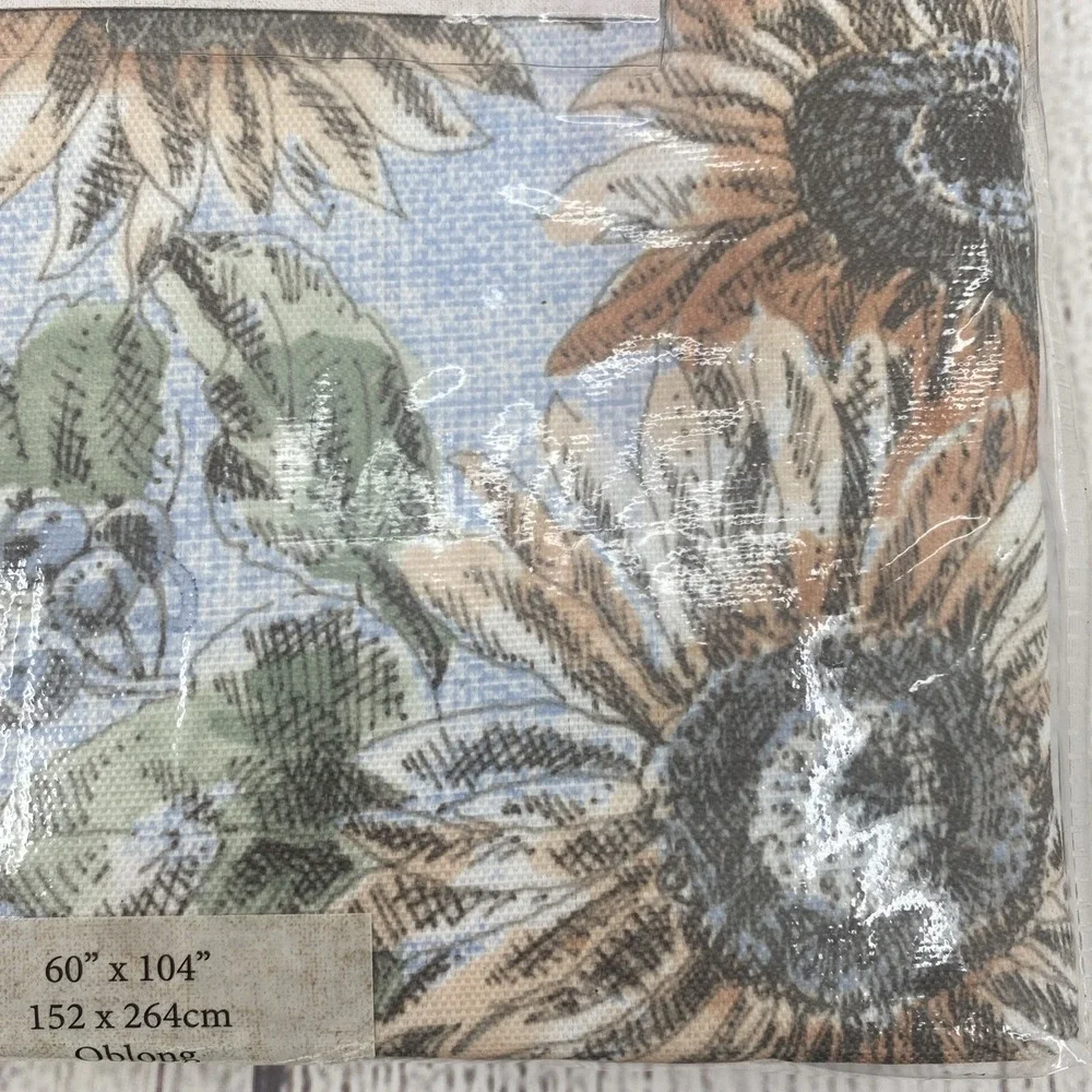 Benson Mills Calm Country Tablecloth 60x104 Blue Sunflowers Bluebirds Easy Care